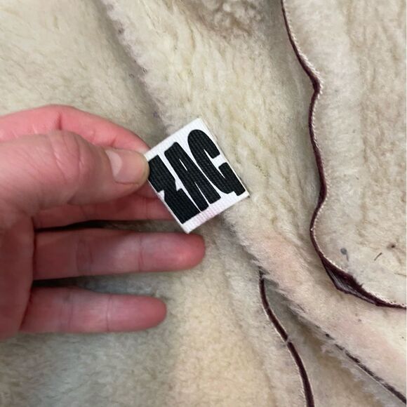 Zig Zag Faux Shearling Bomber Jacket Short Biker Zipper Jacket Leather Aviator - Picture 5 of 9